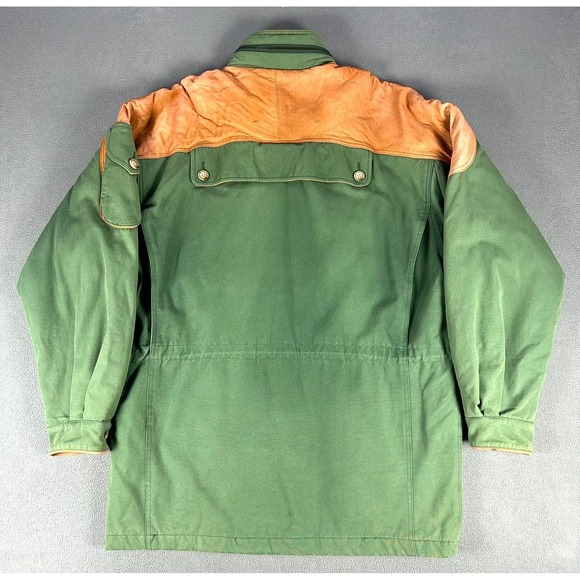 Willis Geiger Jacket Mens Large Green Leather Elbow Patch Field Chore Safari - Picture 5 of 16
